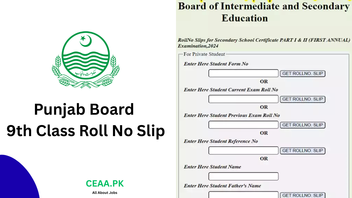 Punjab Board 9th Class Roll Number Slip 2026